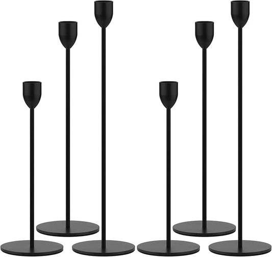 Ohtomber Black Taper Candle Holder - 6PCS Candlestick Holders, Candlesticks Centerpiece Wedding Table Decor, Fit Pillar 3/4" Thick Tapered & Led Candles
