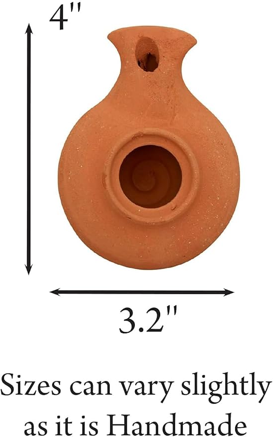 Herodian Biblical Clay Oil Lamp - Classic Brown Ancient Replica with Certificate of Authenticity- Handmade Holy Land Judaica and Christian Faith Gift
