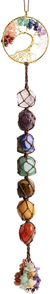 7 Chakra Stone Healing Crystal Tree of Life Wall Hanging Home Interior Decoration，Window Decoration，Yoga Meditation