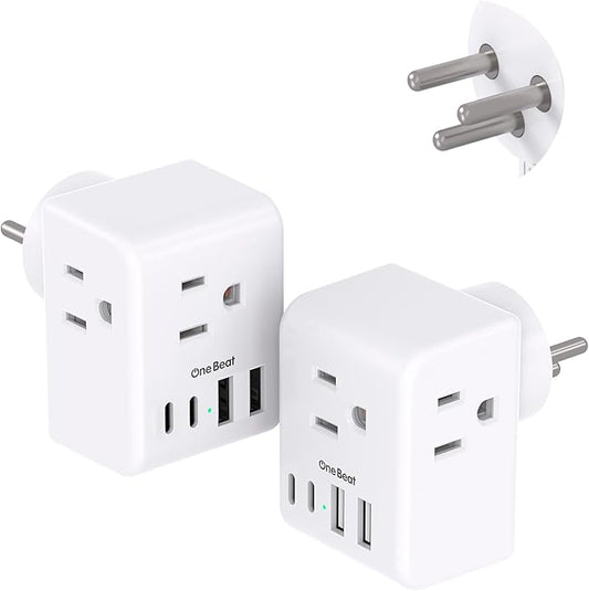 2 Pack Israel Power Adapter, One Beat Israel Travel Plug Adapter with 3 American Outlets 4 USB Ports(2 USB C), 7 in 1 Type H Travel Adapter Plug Converter for US to Israel, Jerusalem, Palestine