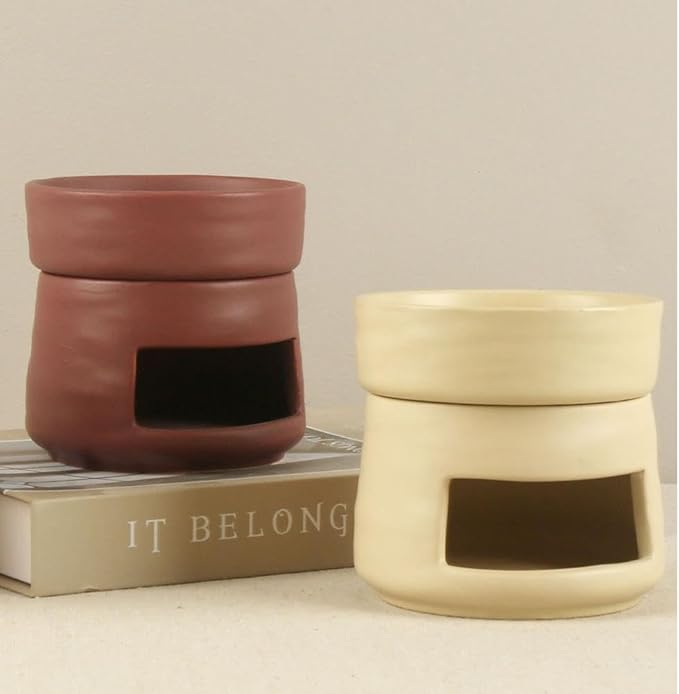 Ceramic Essential Oil Burner Tealight Candle Holder Decorative Aroma Diffuser Separable Wine Red
