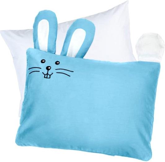 kinder Fluff Kids Pillow & Pillowcase Set 13x18in- 233T Cotton Pillow Covers & Down Alternative Pillow Fill - Hypoallergenic Kids Pillows for Small Children - Children & Travel Pillows Kid - Blue