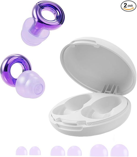 Noise Cancelling Ear Plugs 45dB – Reusable Silicone Earplugs for Sleeping, Snoring, Travel, Concerts & Work with 8 Eartips – Soft Comfortable Hearing Protection (Purple, One Size)