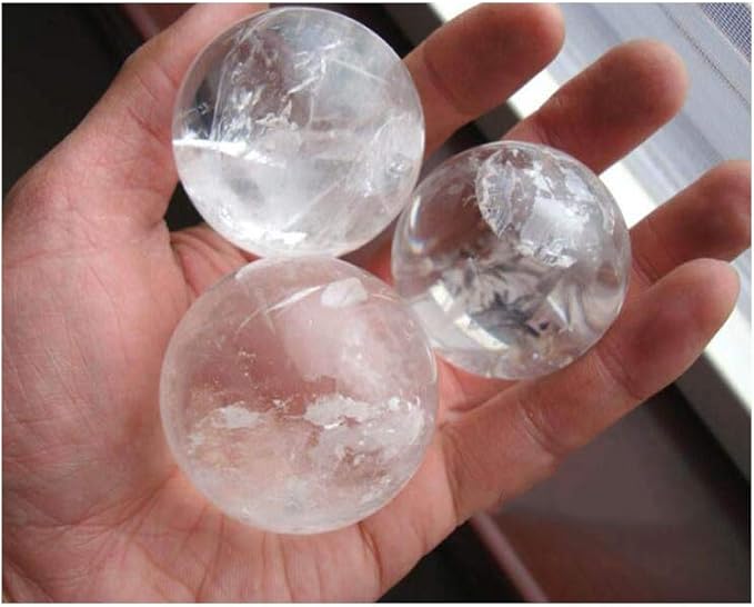 StoneStory Natural Clear Quartz Healing Crystal Sphere Ball for Reiki Balancing Meditation Energy Home and Office Decoration (6.8-7.3cm, White Crystal)