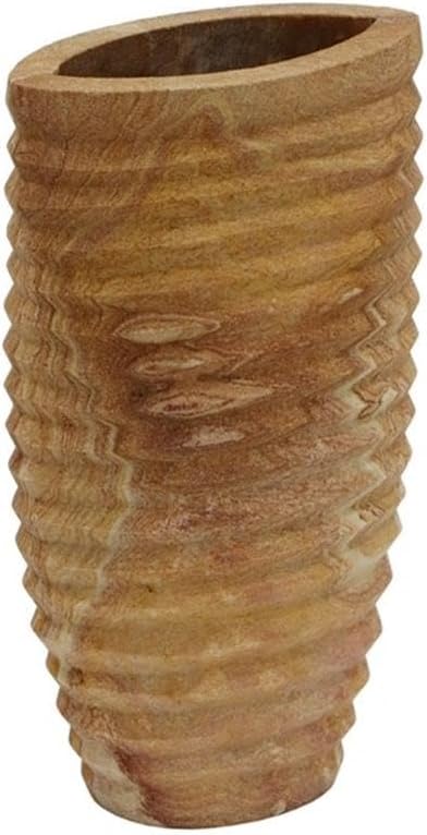 Pemberly Row Handmade Transitional Ribbed Stone Vase in Sandstone