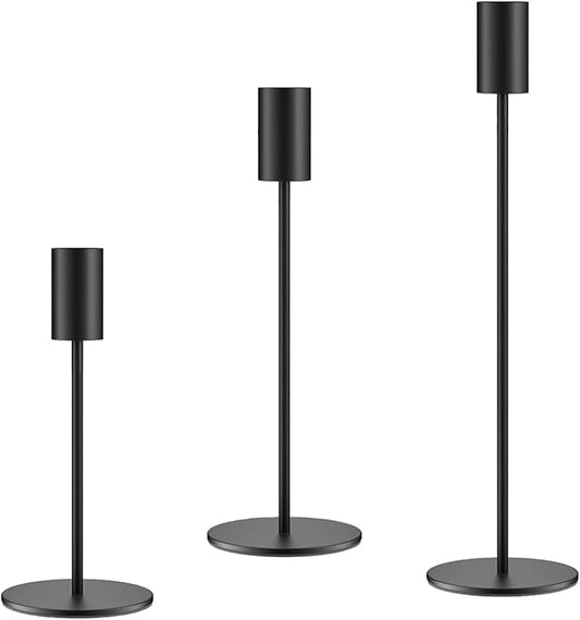 Set of 3 Black Taper Candle Holders, Metal Black Candlestick Holders, Tall Candle Holder, Fits 3/4 inch Thick Candle&Led Candles, for Table Centerpiece, Wedding, Dinning, Party Home Decor