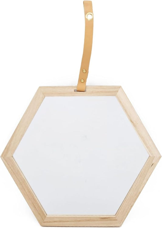 16 x 14 Inches Harlan Hexagon Mirror with Beige Wood Frame, Wall Geometric Mirrors Decor, Hanging Wall Glass Mirror for Home/Bedroom/Living Room/Hallway/Entryway