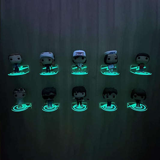 YODAR 10 Pack Small Clear Acrylic Floating Shelves for Funko Pop Figures, Wall Mounted mini Hanging Display Shelf for Storage & Decor, Adhesive Invisible Ledge Organizer，Shining at Night
