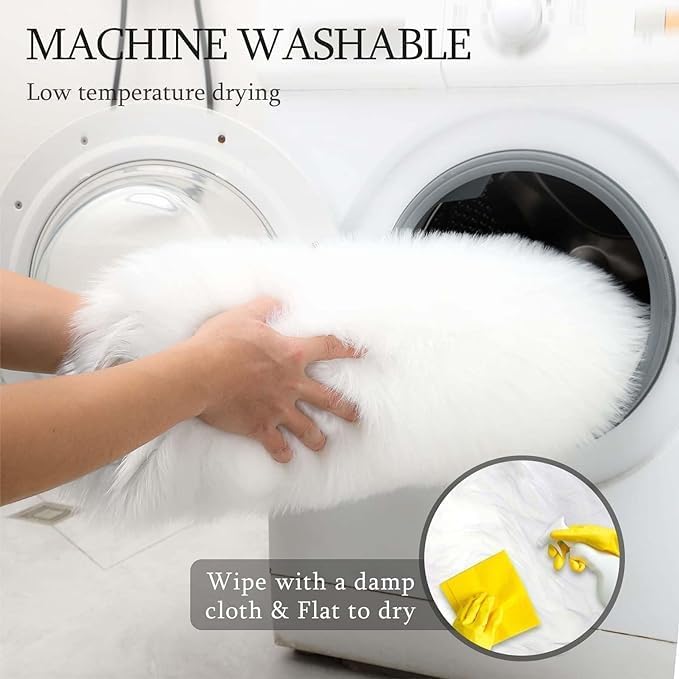 Fluffy Faux Fur Rug White Sheepskin Area Rug,3x5 Ft Ultra Soft Shaggy Plush Rug for Bedroom Bedside Living Room Nursery Kids Room