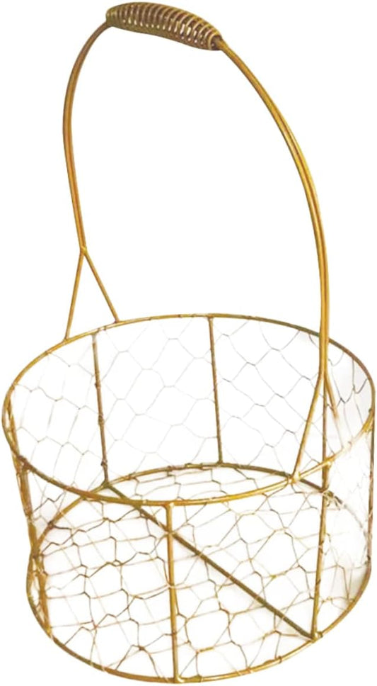 Flower Basket with Handle Decorative Iron Wire Storage Basket for Wedding Fruits Home Organization Stylish Round Design for Home Decor Present Giving