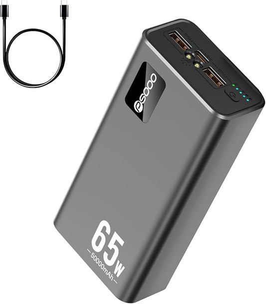 PSOOO 50000mAh Power Bank 65W, Portable Charger,External Battery Pack for Outdoor Camping, Home & Office. Emergency Back-up Power for Smartphones, Tablets and Laptop
