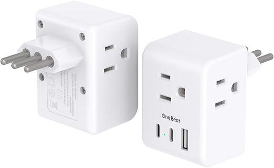 2 Pack Italy Travel Plug Adapter, Type L Italy Power Adapter with 3 Outlets 3 USB Ports(2 USB C), 6 in 1 Travel Outlet Adaptor, 3 Prong Grounded Plug for USA to Italy Chile Uruguay Italian