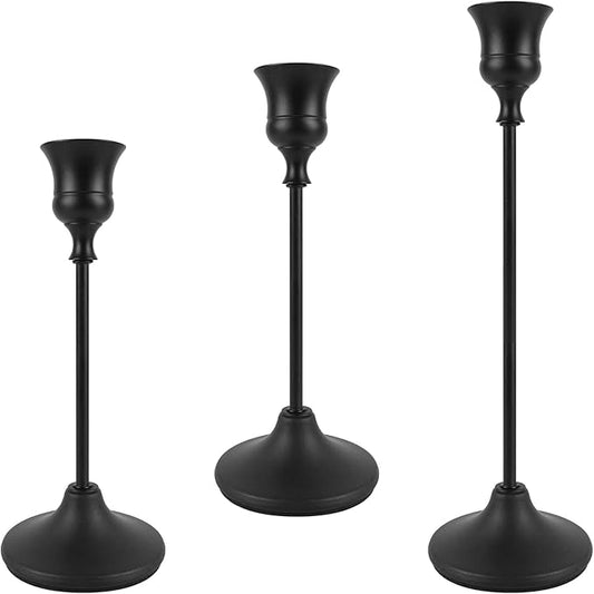 Black Candlestick Holders Set of 3, Metal Taper Candle Holders, Classic Decorative Candle Stick for Christmas, Wedding, Party, Dinner Tables,Home Décor