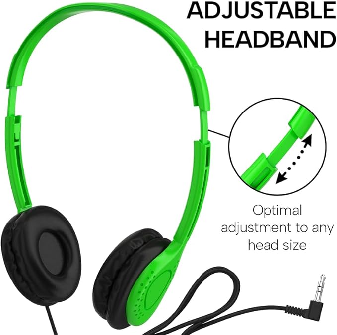 Maeline Kids Headphones for School Classroom K-12, Library, Museum, Travel, On Ear Stereo Headset with Adjustable Band & Faux Leather Cushions - 3.5mm Plug - 20 Pack - Multicolors