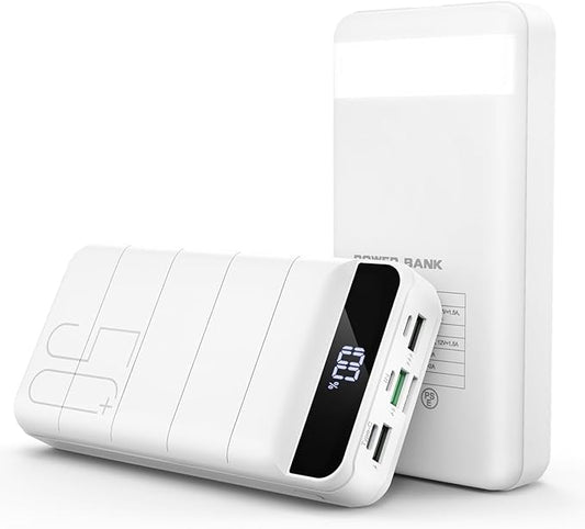 Power Bank Fast Charging 50000mAh - 22.5W Portable Charger USB C Quick Charge with 4 Outputs & 3 Inputs LED Display Huge Capacity External Battery Pack for iPhone, Samsung, iPad etc White