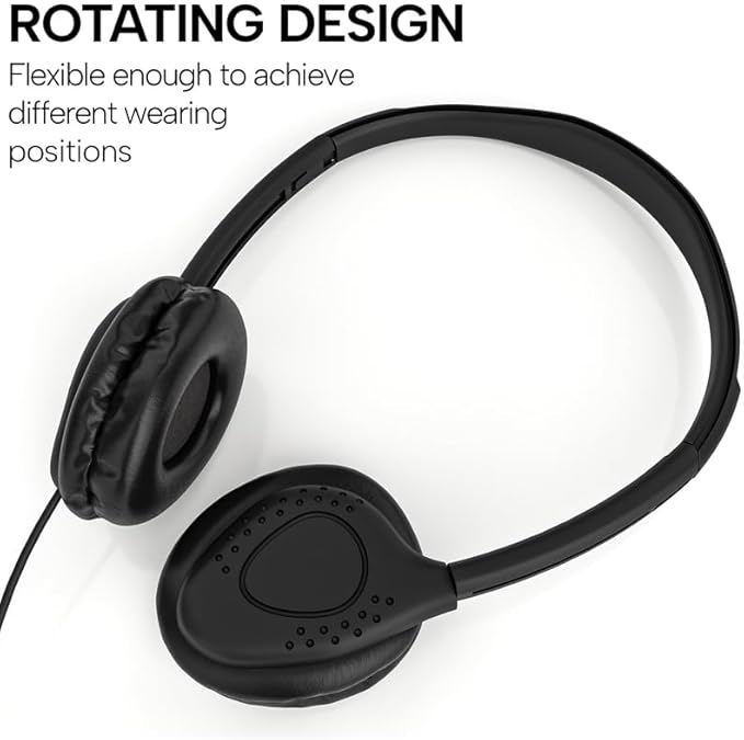 Maeline Kids Headphones for School Classroom K-12, Library, Museum, Travel, On Ear Stereo Headset with Adjustable Band & Faux Leather Cushions - 3.5mm Plug - 30 Pack - Black