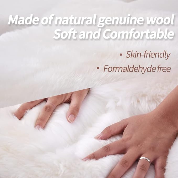 Premium Genuine Fur Sheepskin Rug Real Australia Sheepskin Natural Luxury Fluffy Lambskin Fur Area Rug Seat Covers for Kids Bedroom Sofa Chair Cover (Black, Single Pelt/2ft x 3ft)