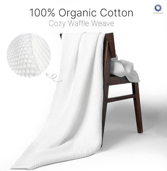GOTS Certified Organic Cotton Waffle Weave Blanket, Throw Bed Blanket,50"X60" Cozy Throw Blanket for Couch, Modern Home Decor, Throw Blankets, Comfy Waffle Blanket & Soft Bed Blankets -White