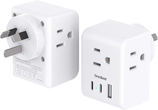 2 Pack Australia New Zealand Power Plug Adapter, Australia Travel Adapter with 3 American Outlets 3 USB Charging Ports (2 USB C), Type I Plug Adapter for US to Australia, Argentina, China
