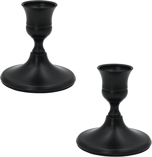 2 Pcs Black Taper Candle Holders 2.8 Inch Vintage Short Skinny Metal Candlestick Holders for Table Centerpieces