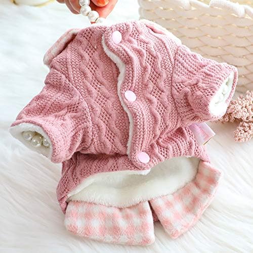 Dog Princess Sweater for Small Dogs Thick Shirt Plaid Clothes Costume Pet Girl Cute Coat Outfits Fall Costumes Winter Dog Sweaters (M,Blue)