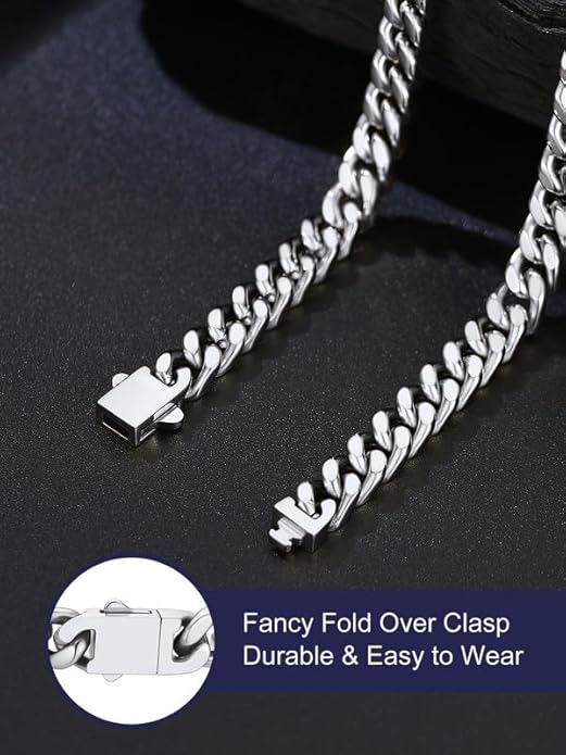 Bandmax Mens Stainless Steel Chain Necklaces 5/7/9/12MM Chunky Miami Cuban Link Chain Necklace Bracelet Silver/Gold Plated/Black Chains for Men 18"-30"