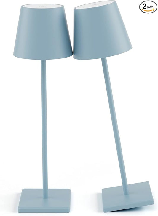 2 Packs Rechargeable LED Table Lamp,Outdoor Cordless Table Lamp Waterproof Portable, Stepless Dimmable Modern Lamp for Restaurant/Bedroom/Outdoor (Blue)