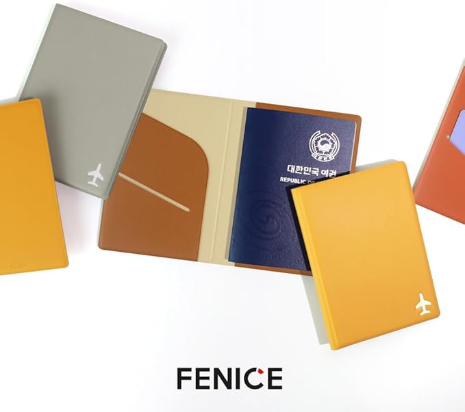 Fenice Plain Simple Passport Cover Holder Wallet Case for Travel Essential RFID Blocking Vegan Leather Waterproof (ORANGE)