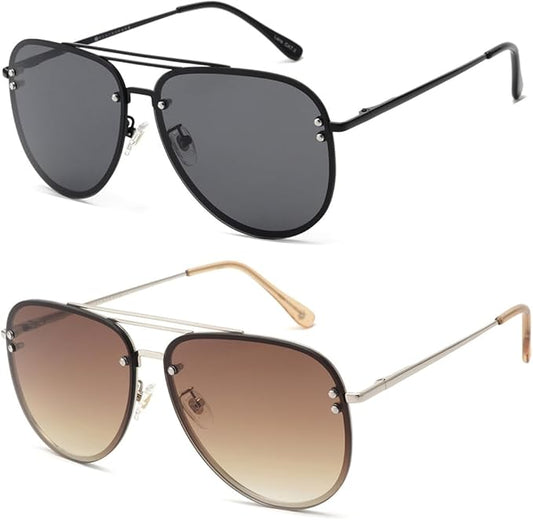 Trendy Oversized Aviator Sunglasses for Women 2025, Cute Retro Aviator Sun Glasses UV Protection Big Shades VF2203