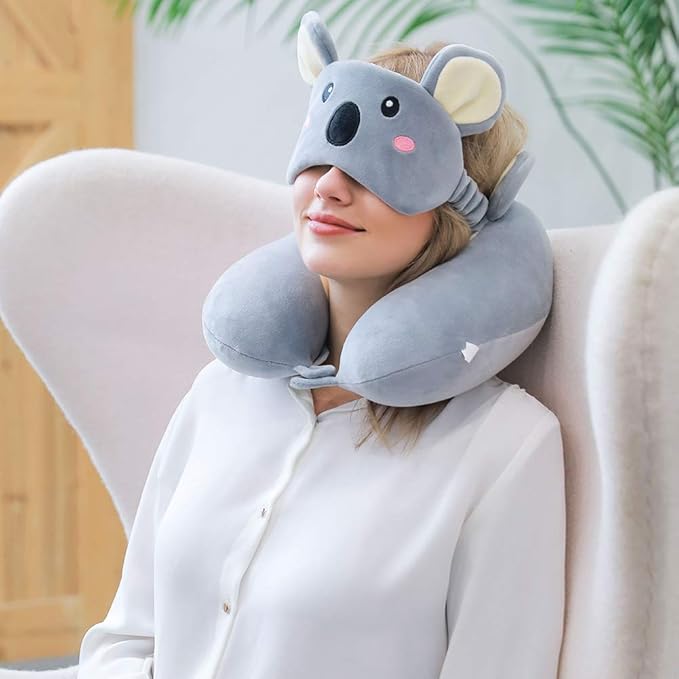Umerci Travel Pillow, Memory Foam Neck Pillow with 360-Degree Head Support Comfortable Airplane Pillow with Storage Bag Lightweight Traveling Pillow for Sleeping, Car, Train, Bus and Home Use (Koala)