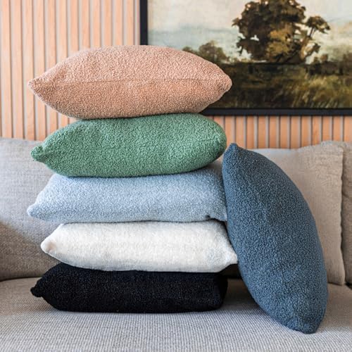 SAMIAH LUXE Blue Teddy Boucle Pillow Covers 20x20 2pcs for Home Living Room Decor, Sherpa Textured Decorative Throw Pillow Covers for Boho Decor, Square Throw Cushion Euro Shams for Modern Farmhouse