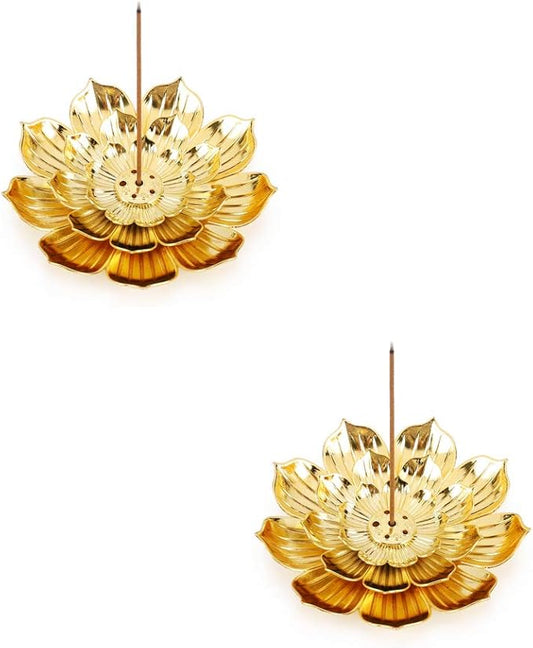 Accmor Zinc Alloy Incense Holder, Lotus Stick Incense Burner, Incense Holder for Stick/Coil/Cone Incense with Ash Catcher, Gold, 2 Pack