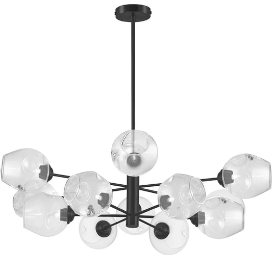 Dainolite 12 Light Pendant, Metal, Matte Black, Model ABI-3312P-MB-CLR