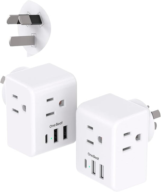 2 Pack Australia New Zealand Power Plug Adapter, Australia Travel Adapter with 3 American Outlets 3 USB Charging Ports (1 USB C), Type I Plug Adapter for US to Australia, Argentina, China