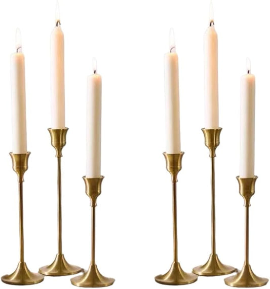 Gold Candlestick Holders Set of 6 – Elegant Metal Taper Candle Holders for Table Centerpieces, Weddings, Home Decor – Modern Gold Candle Stands for Dining Room, Parties