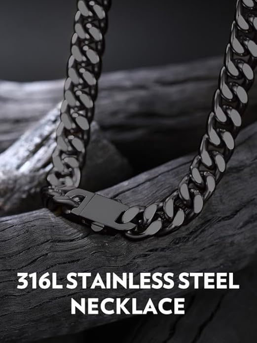 Bandmax Mens Stainless Steel Chain Necklaces 5/7/9/12MM Chunky Miami Cuban Link Chain Necklace Bracelet Silver/Gold Plated/Black Chains for Men 18"-30"