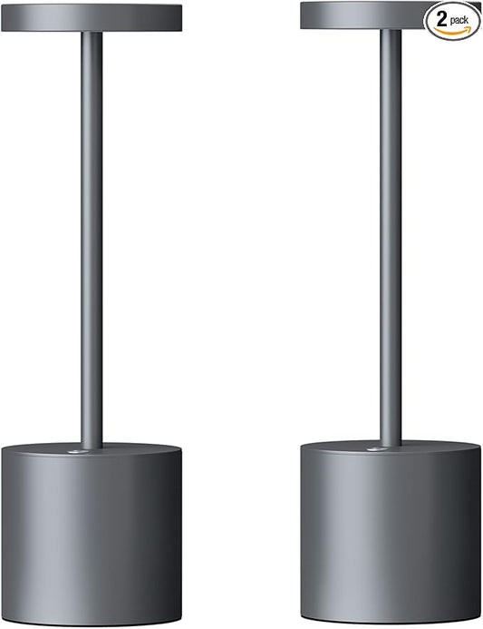 SAKRINGT 2 Pack Cordless Table Lamp Rechargeable,5000mAh Battery Operated Portable LED Table Light,Dimming Desk Lamp for Patio/Restaurant/Outdoor (Grey)