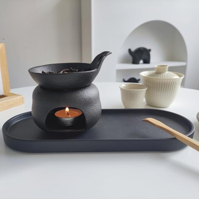 Delicate Romantic Metal Tealight Candle Holder Oil Tart Burner Aroma Diffuser Furnace Home Decoration Split Design Black