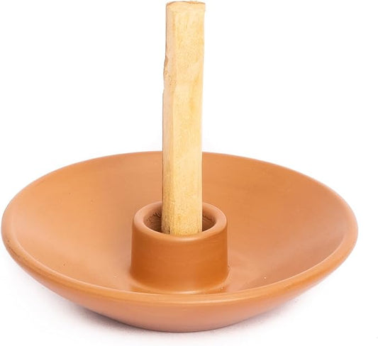 Luna Sundara Authentic Peru Pottery Palo Santo Stick Holder and Incense Holder with 5 Palo Santo Sticks Handmade Ceramic Smudge Bowl Sage Holder Brown Gift Set