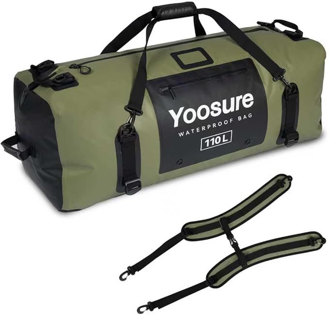 Waterproof Duffel Bag 110L - Marine Dry Bag with 700D PVC & Airtight Zipper, Extra Large Duffle Bag for Camping, Rafting, Kayaking, Boating, Car Roof Storage (Green)