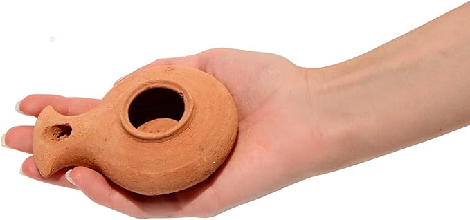 Biblical Herodian Clay Oil Lamp with Jar - Authentic Terracotta Replica from Holy Land Archaeological Finds - Handmade Christian & Jewish Faith Artifact