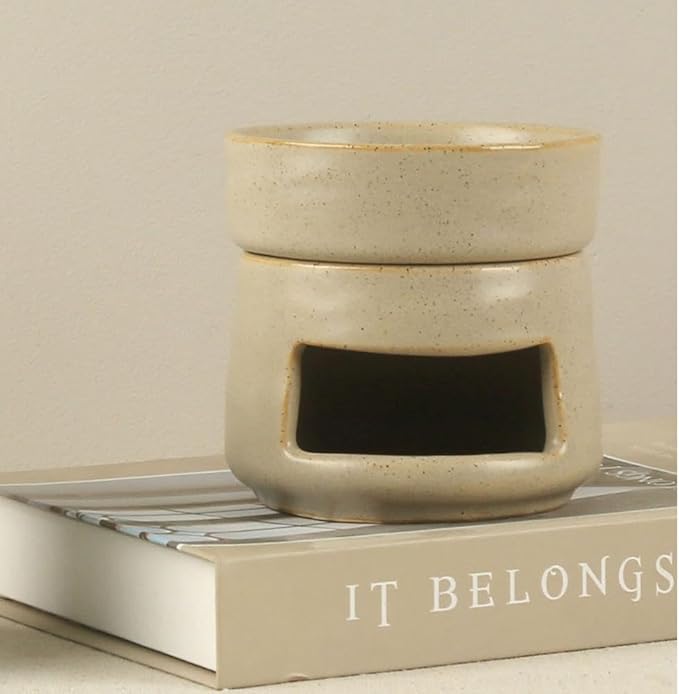 Ceramic Essential Oil Burner Tealight Candle Holder Decorative Aroma Diffuser Separable Wine Red