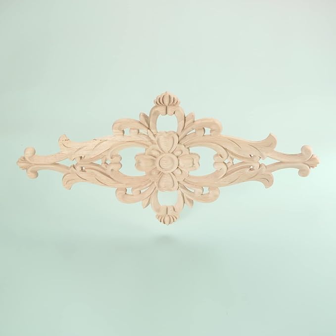 MUXSAM Wood Carved Appliques Furniture Decorative Onlays, 2Pcs Unpainted DIY Center Carving Decal for Door Wall Ceiling Cabinet Dresser Mirror Bed Mantel Bench Decoration, 32x16cm/12.6"x6.3"