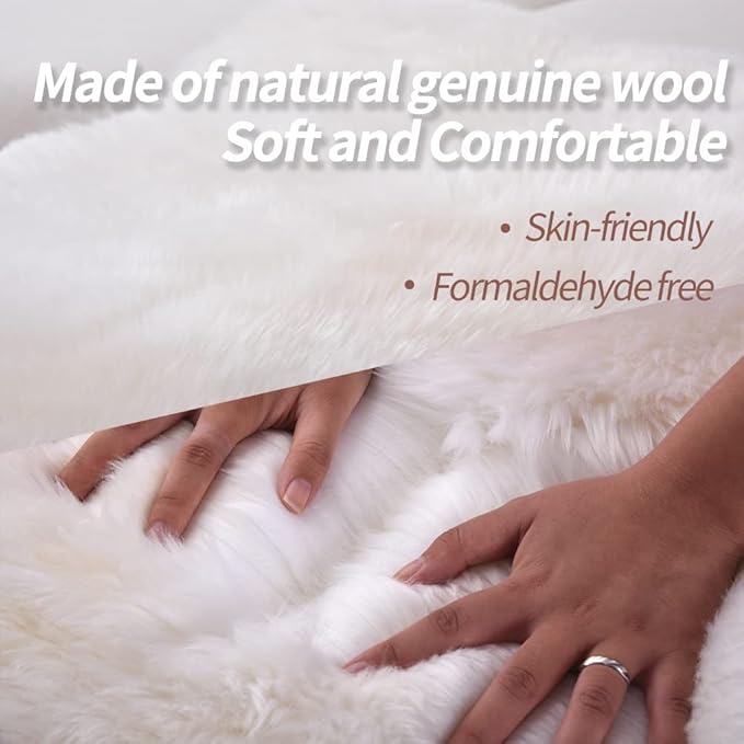 Premium Genuine Fur Sheepskin Rug Real Australia Sheepskin Natural Luxury Fluffy Lambskin Fur Area Rug Seat Covers for Kids Bedroom Sofa Chair Cover (Military Green, Double Pelt/2ft x 6ft)