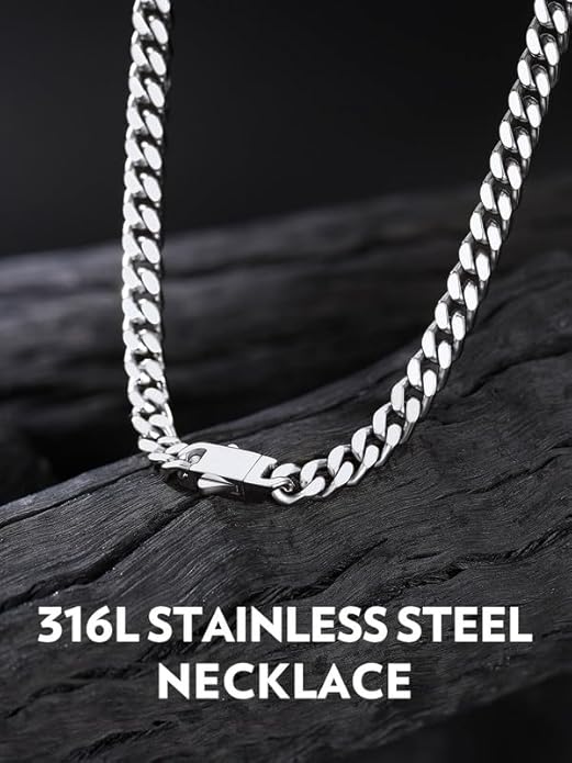 Bandmax Mens Stainless Steel Chain Necklaces 5/7/9/12MM Chunky Miami Cuban Link Chain Necklace Bracelet Silver/Gold Plated/Black Chains for Men 18"-30"