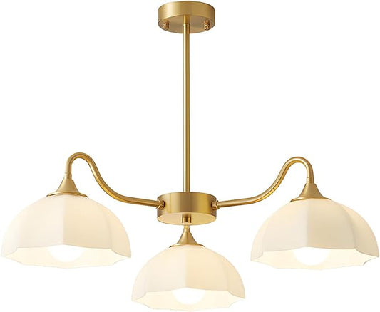 Mid Century Modern 3 Light Sputnik Chandeliers Retro Gold Milk Glass Chandelier Pendant Light Fixture Nordic White Ceramic Kitchen Island Hanging Lights Dining Room Ceiling Lamp MPL13-3 GD