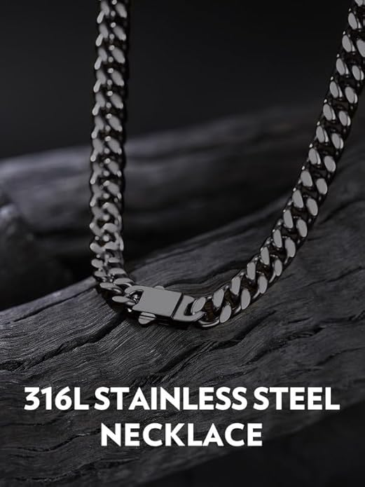 Bandmax Mens Stainless Steel Chain Necklaces 5/7/9/12MM Chunky Miami Cuban Link Chain Necklace Bracelet Silver/Gold Plated/Black Chains for Men 18"-30"