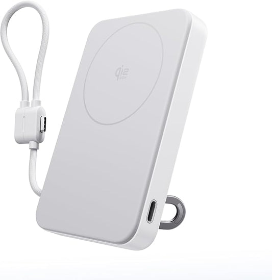 EF ECOFLOW Rapid Mag Power Bank 10,000mAh, Qi2.2 25W Wireless Charging, 0.6'' Slim Magnetic Portable Charger, Built-in USB-C Cable, Qi2 Certified Magsafe-Compatible Battery for iPhone 17/16/15, White