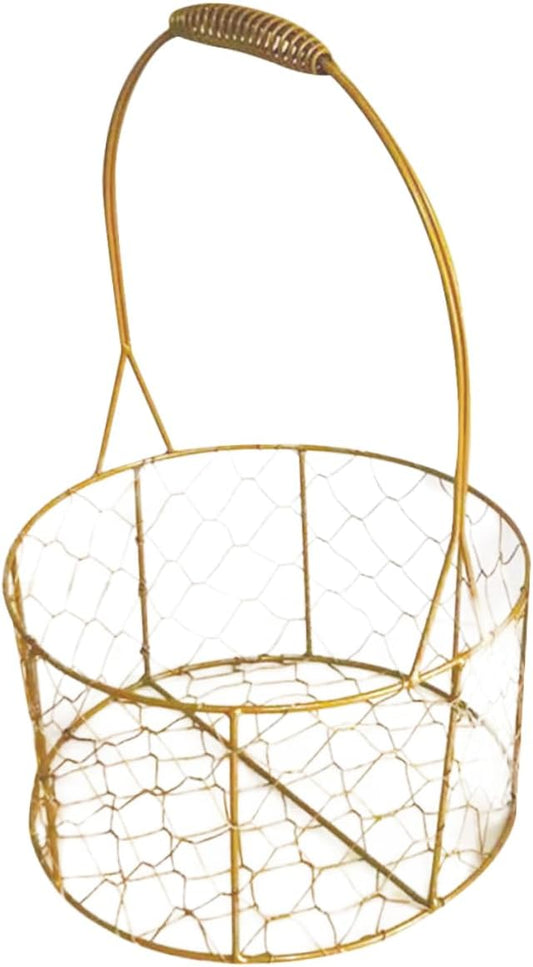 Round Decorative Wire Basket with Handle Versatile Storage for Home Organization Weddings and Events Chic Design for Fruits Crafts and More