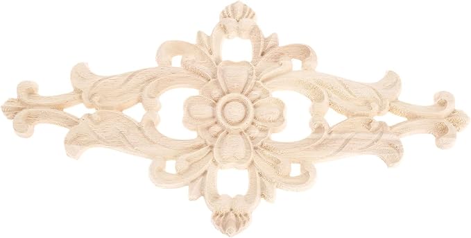 MUXSAM Wood Carved Appliques Furniture Decorative Onlays, 2Pcs Unpainted DIY Center Carving Decal for Door Wall Ceiling Cabinet Dresser Mirror Bed Mantel Bench Decoration, 27x14cm/10.63"x5.51"